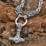 Dragons Holding Mjölnir King Chain Necklace