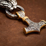 Dragons Holding Mjölnir King Chain Necklace