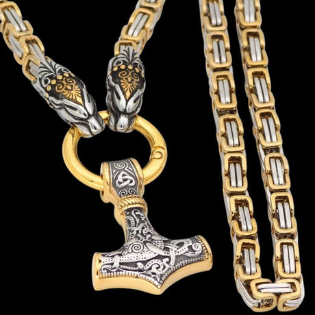 Dragons Holding Mjölnir King Chain Necklace-Tales of Valhalla