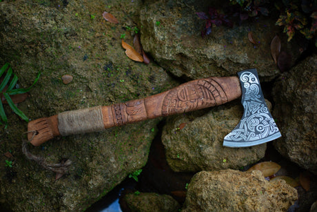 Engraved Raven Axe