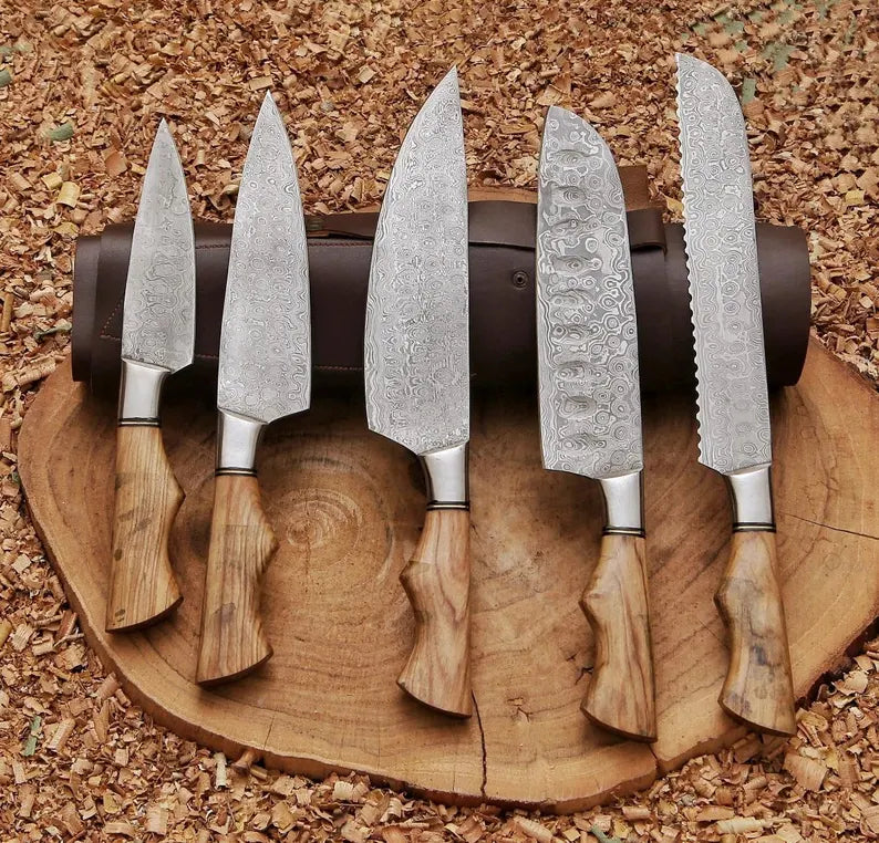 Ergonomic Damascus Chef Knife Set