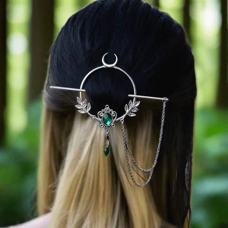 Forest of Freyja Crescent Moon Crystal Hair Pin-Tales of Valhalla