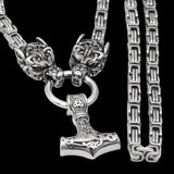 Geri and Freki Holding Mjölnir Kings Chain Necklace