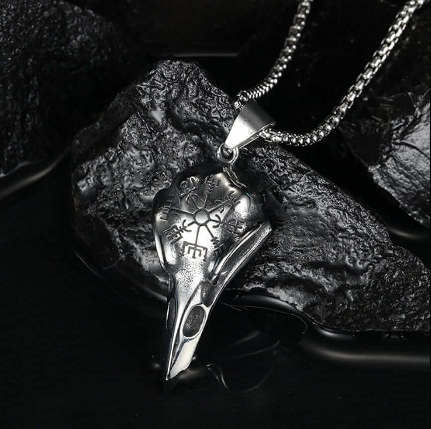 Glow-in-the-Dark Raven Skull Necklace