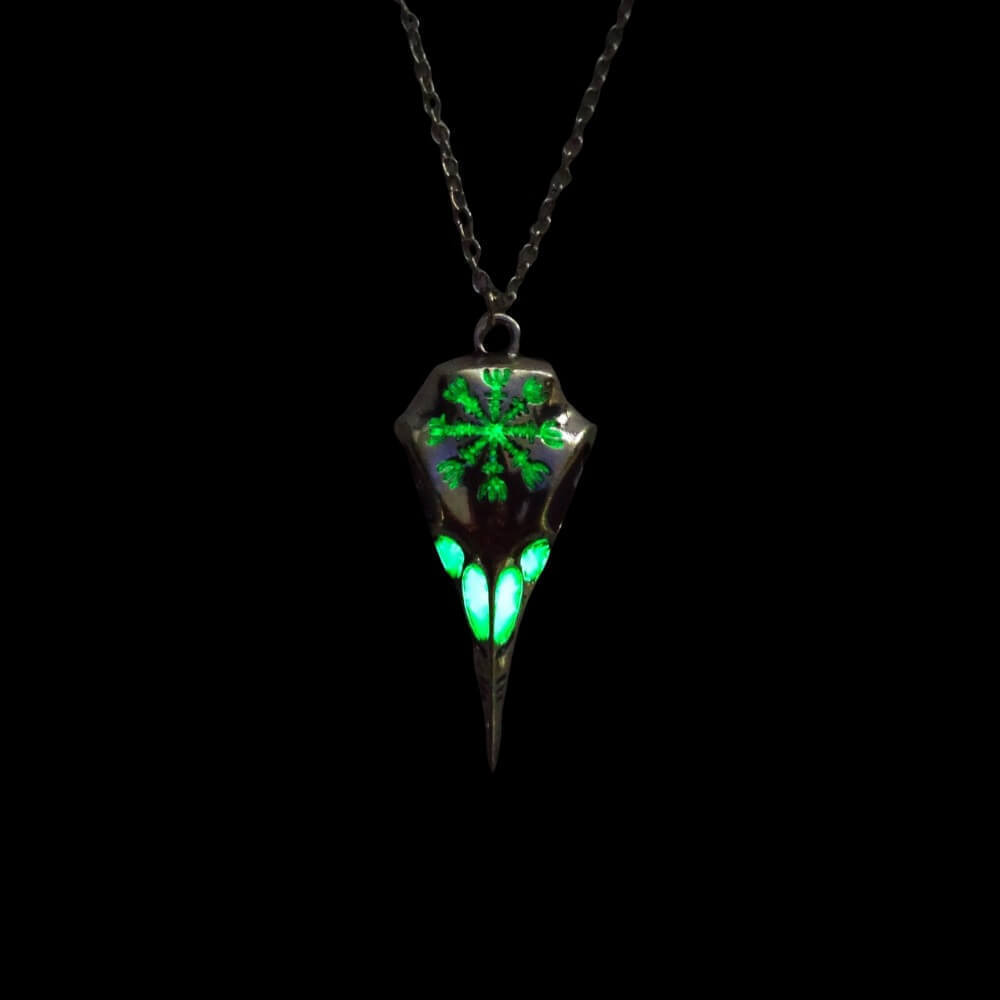 Glow-in-the-Dark Raven Skull Necklace