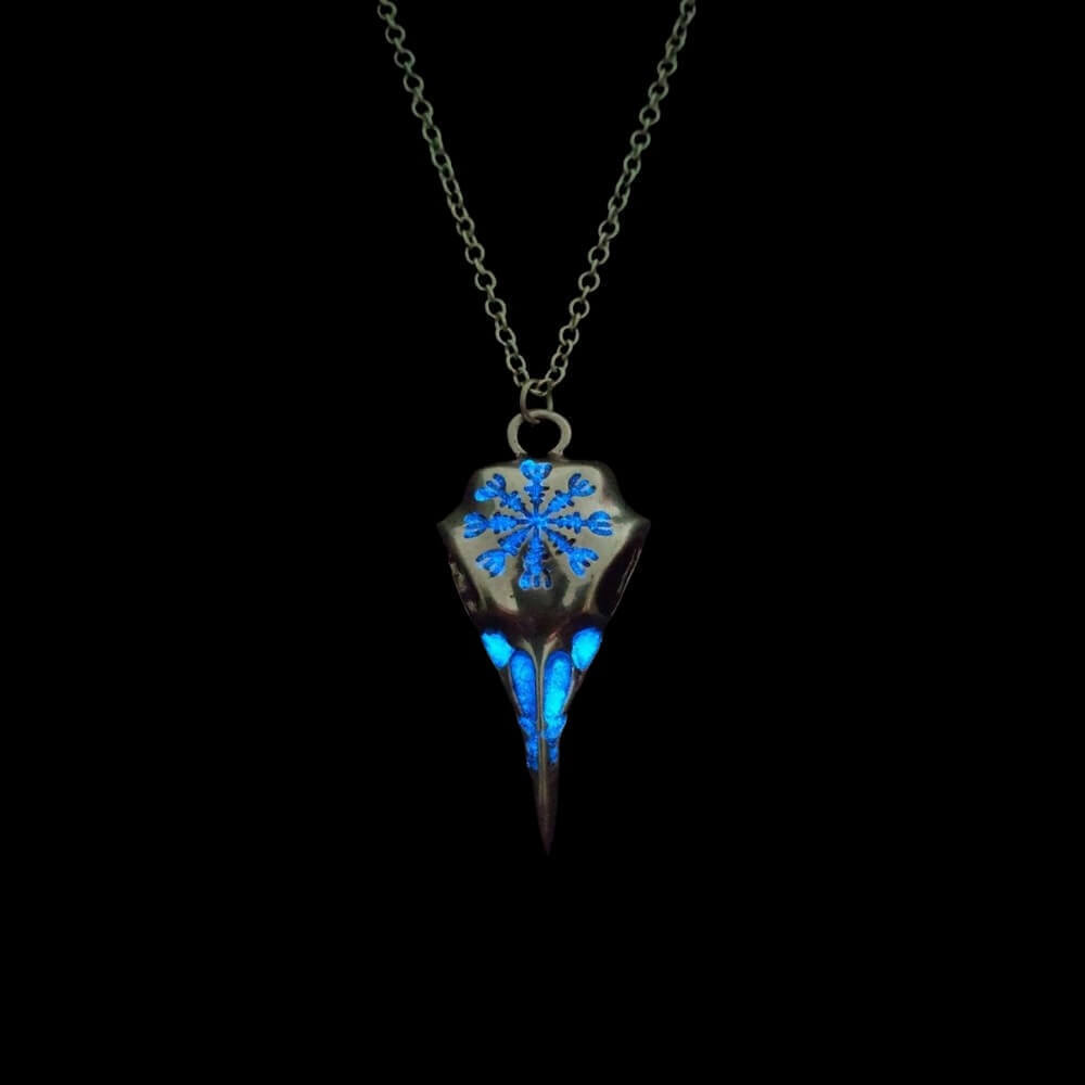 Glow-in-the-Dark Raven Skull Necklace