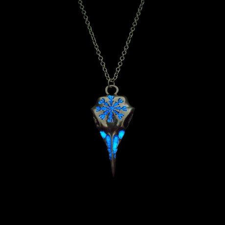 Glow-in-the-Dark Raven Skull Necklace