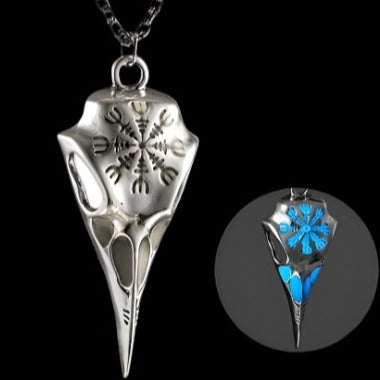 Glow-in-the-Dark Raven Skull Necklace-Tales of Valhalla