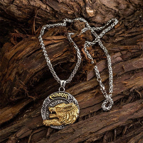 Golden Fenrir Necklace-Tales of Valhalla