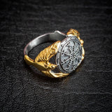 Golden Huginn & Muninn with Helm of Awe Ring