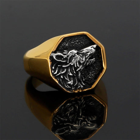 Golden Norse Wolf Ring