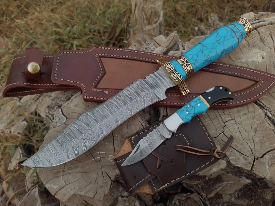 Blue Stone Damascus Bowie Knife