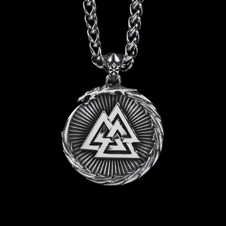 Jörmungandr Circling The Valknut Necklace-Tales of Valhalla