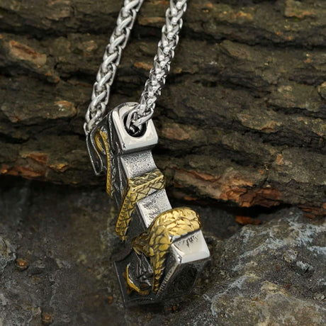 Jörmungandr Surrounding Mjölnir Necklace-Tales of Valhalla