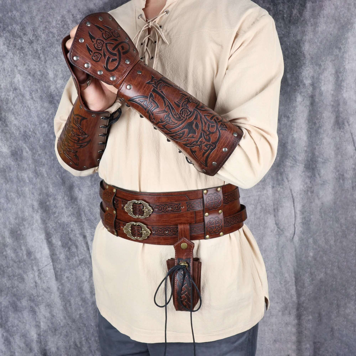 Leather Arm Gauntlets Wolf Belt Kit