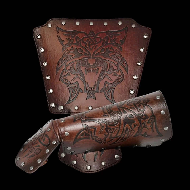 Leather Arm Gauntlets Wolf Belt Kit