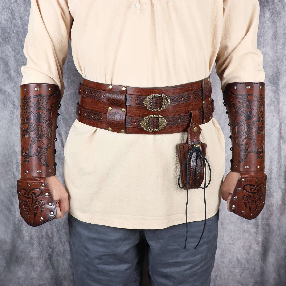 Leather Arm Gauntlets Wolf Belt Kit