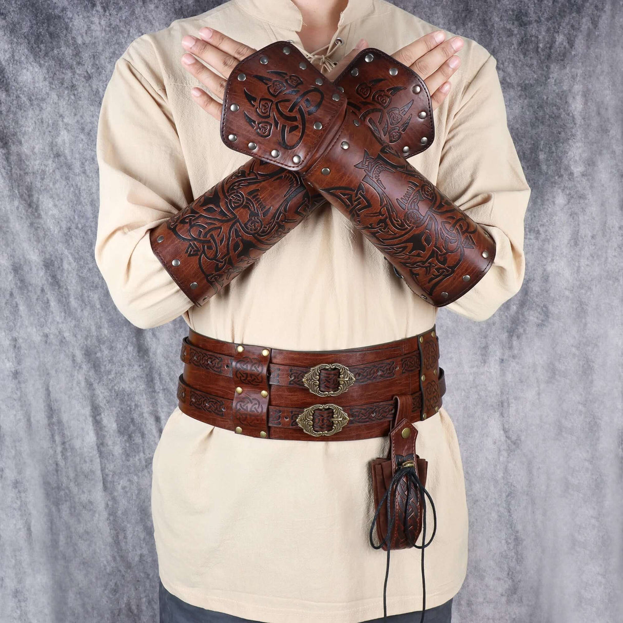 Leather Arm Gauntlets Wolf Belt Kit