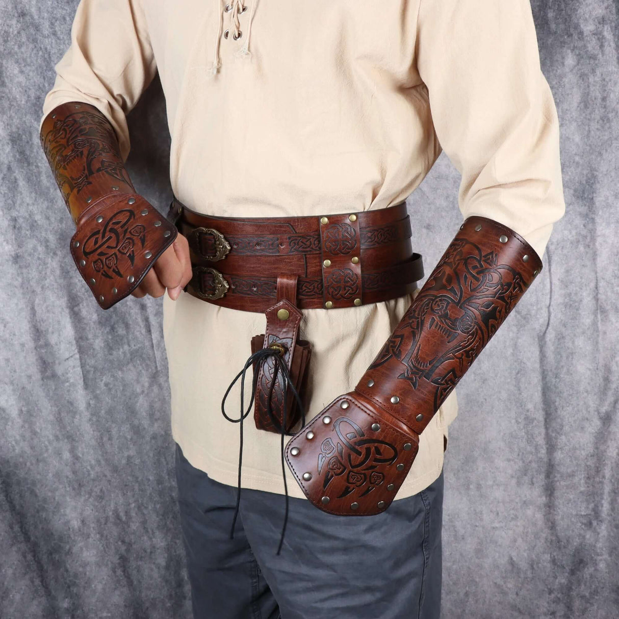 Leather Arm Gauntlets Wolf Belt Kit