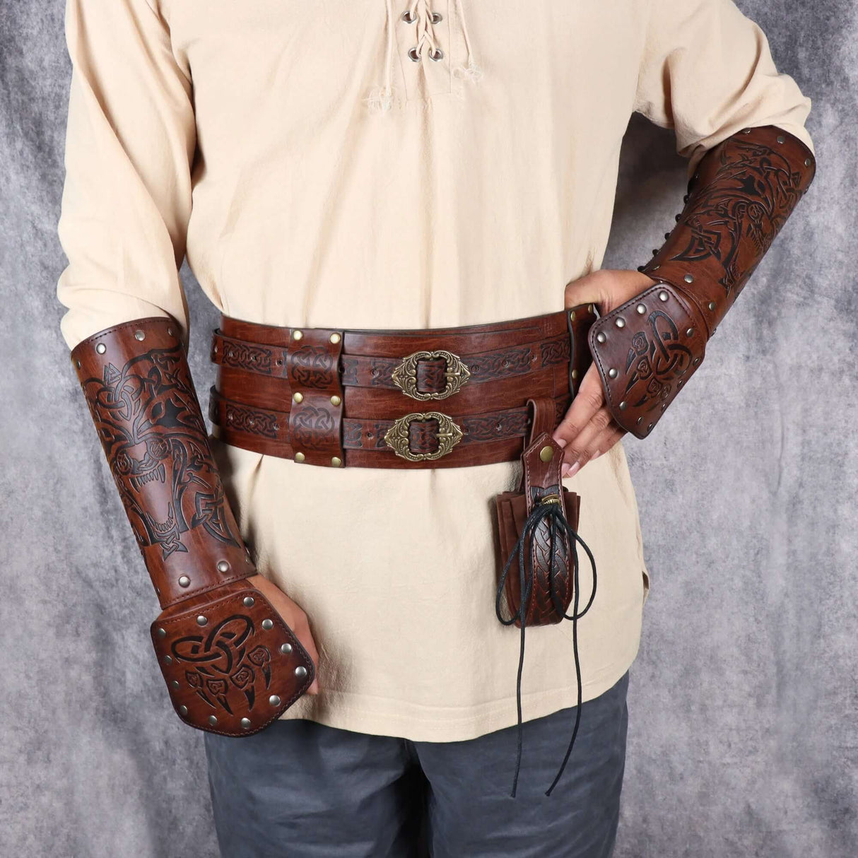 Leather Arm Gauntlets Wolf Belt Kit