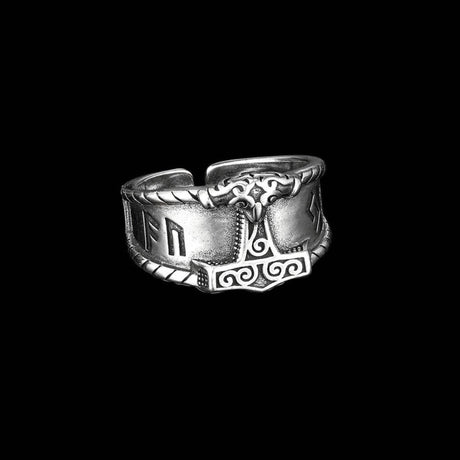 Mjölnir and Runes Bold Ring-Tales of Valhalla