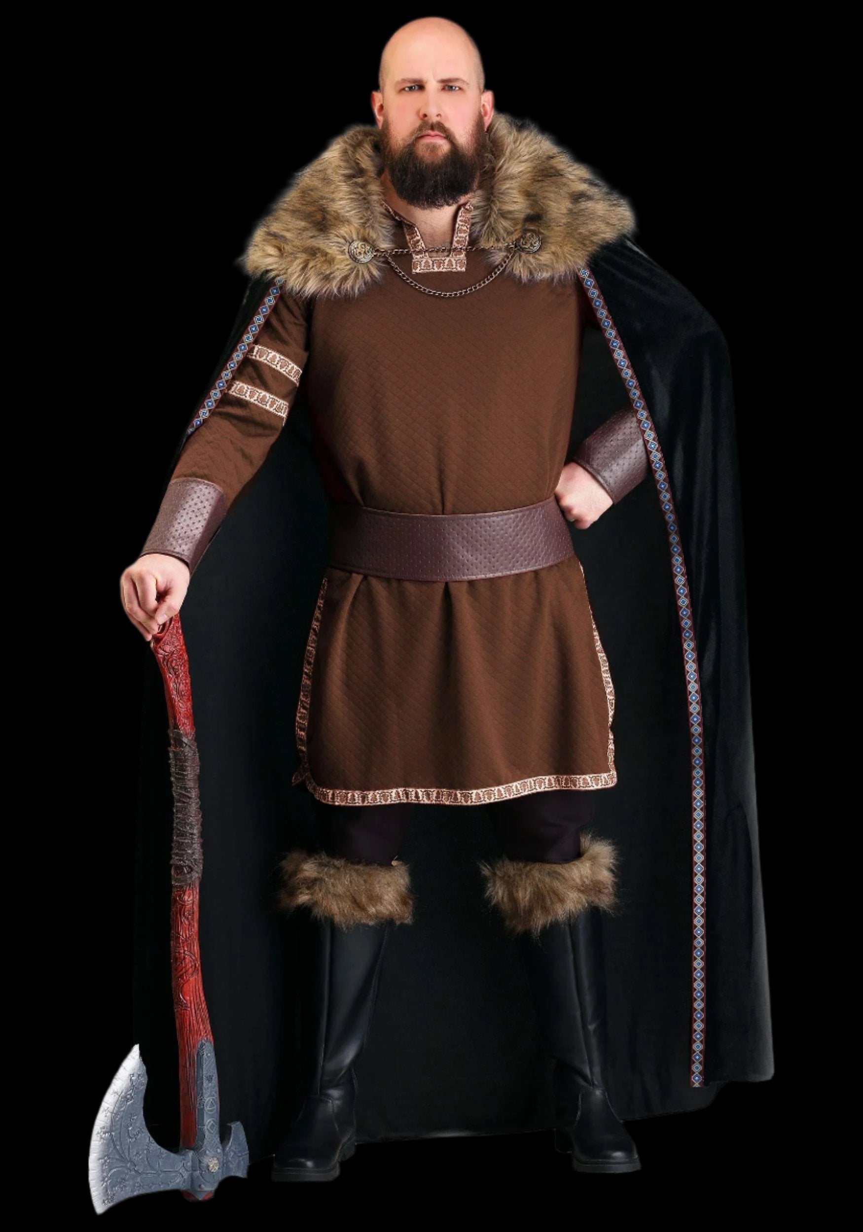 Nordic Viking Embroidery Fur Collar Cloak | Faux Fur Cape with