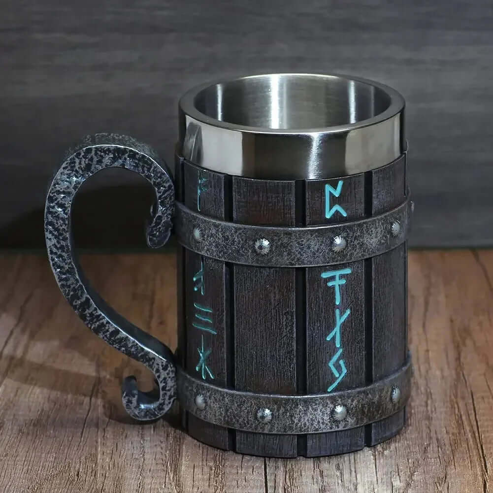 Nordic Rune Barrel Tankard Mug