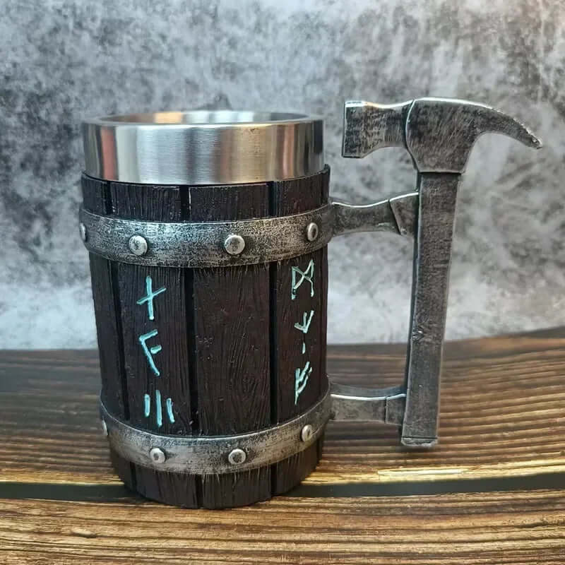 Nordic Rune Barrel Tankard Mug