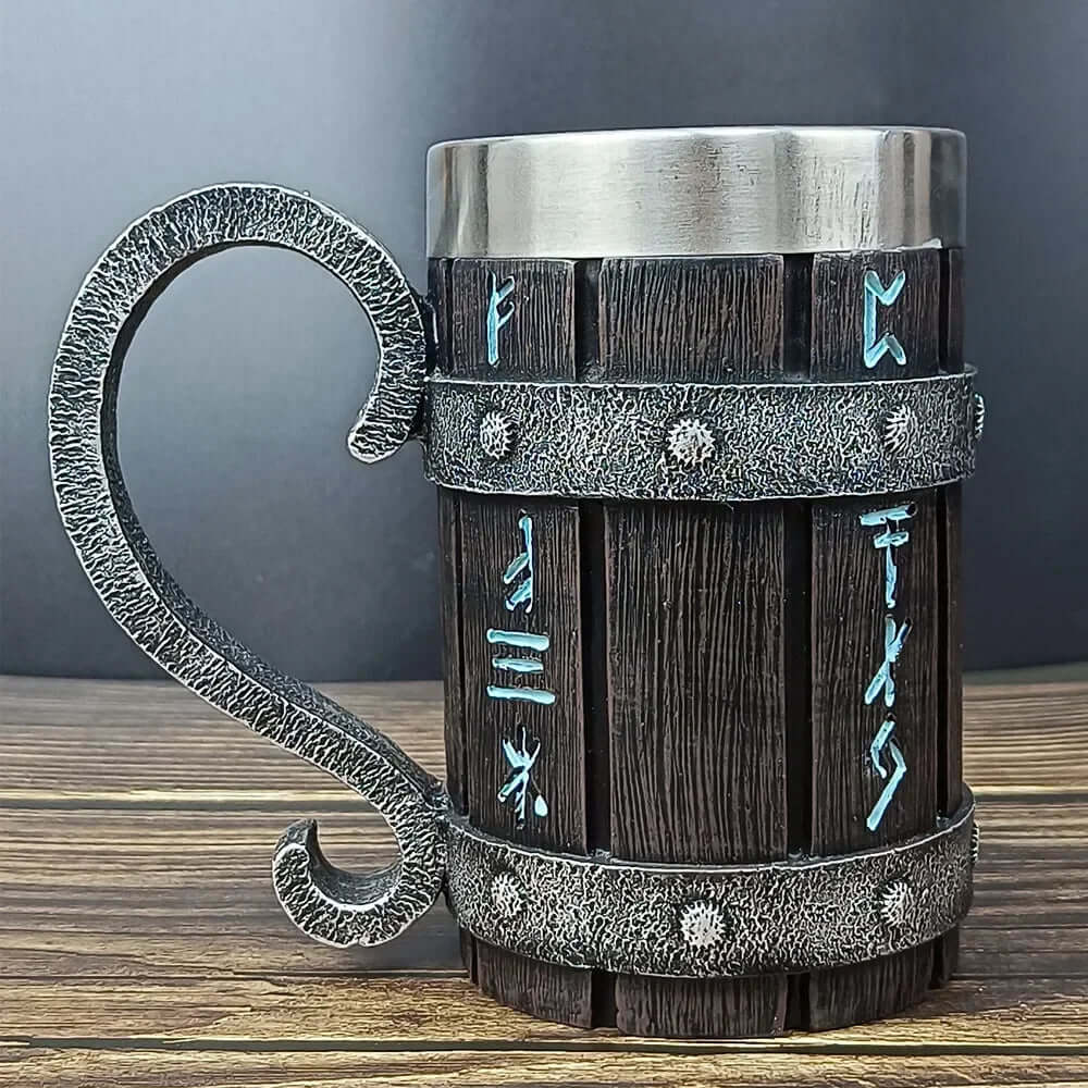 Nordic Rune Barrel Tankard Mug