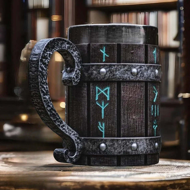 Nordic Rune Barrel Tankard Mug