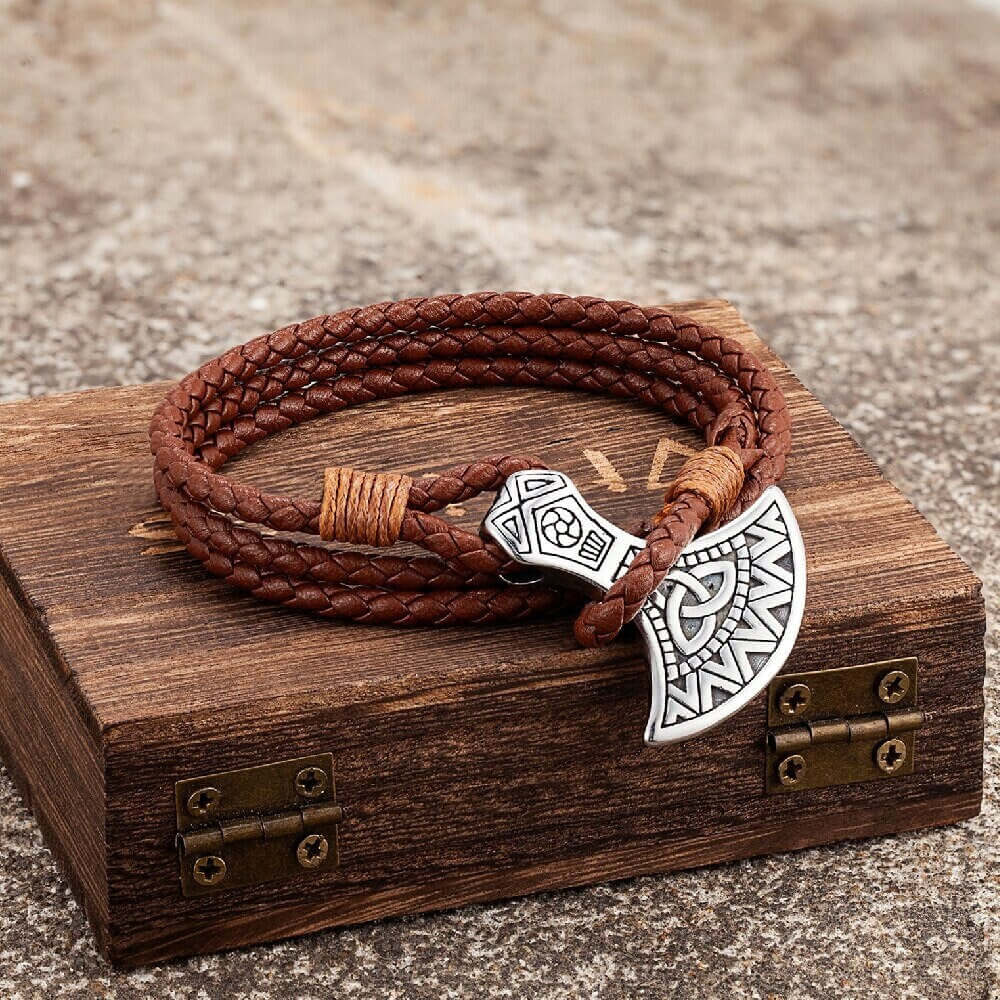 Norse Axe Leather Bracelet