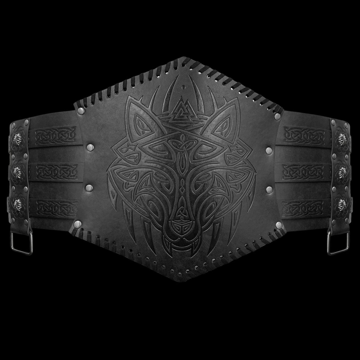 Norse Wolves and Mjölnir Leather Belt