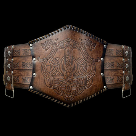 Norse Wolves and Mjölnir Leather Belt-Tales of Valhalla