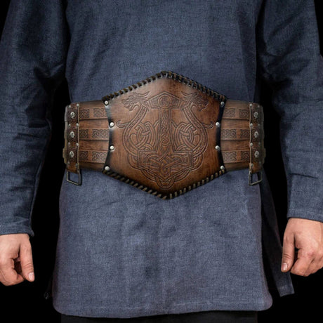 Norse Wolves and Mjölnir Leather Belt-Tales of Valhalla