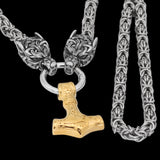 Geri and Freki Holding Mjölnir Byzantine Chain Necklace