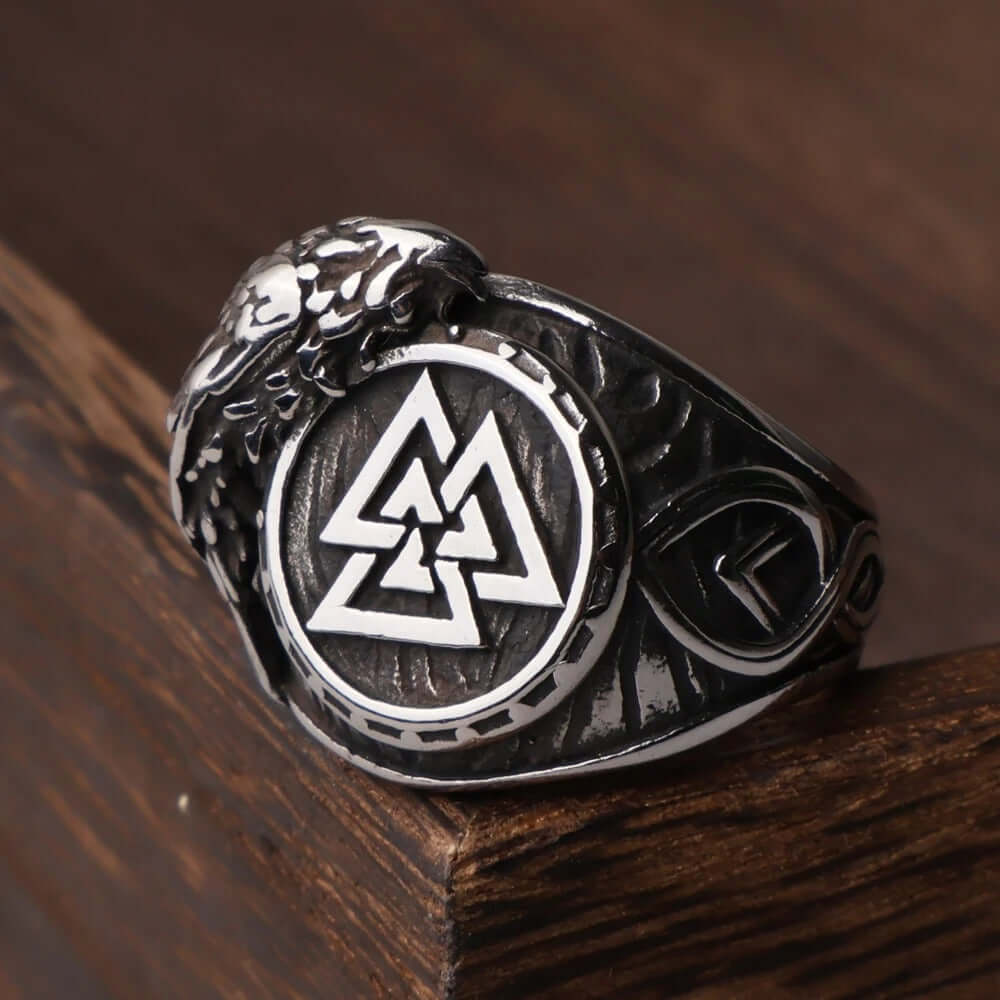 Odin's Raven and Valknut Ring