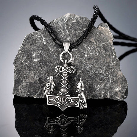 Odin's Raven and Wolf on Mjölnir Necklace-Tales of Valhalla