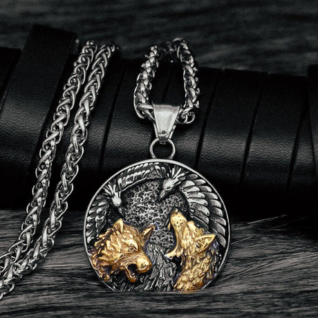 Odin's Wolves and Ravens Necklace-Tales of Valhalla