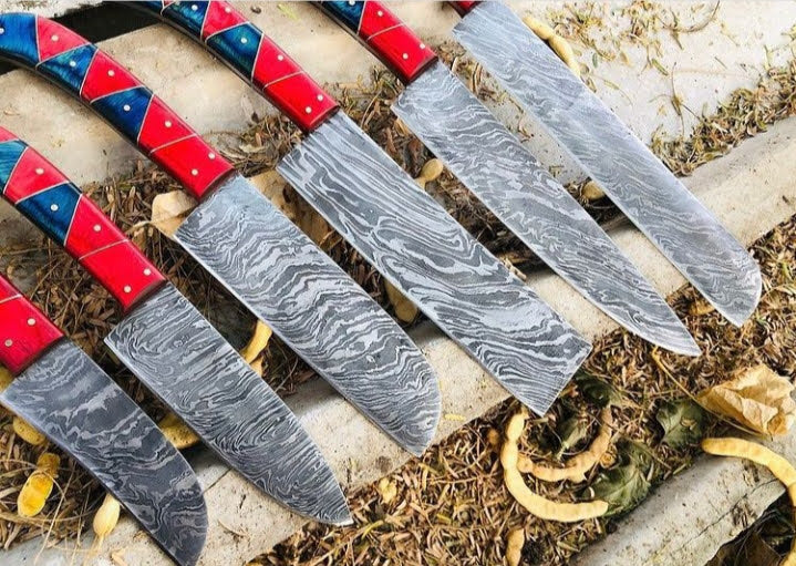 Red Mosaic Damascus 6pcs Chef Knife Set