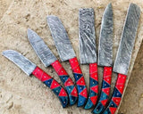 Red Mosaic Damascus 6pcs Chef Knife Set