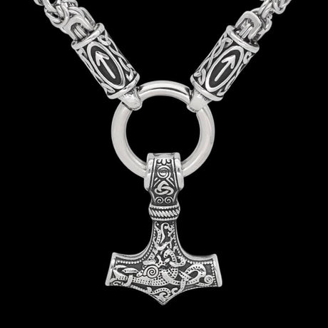 Runes and Mjölnir Byzantine Chain Necklace