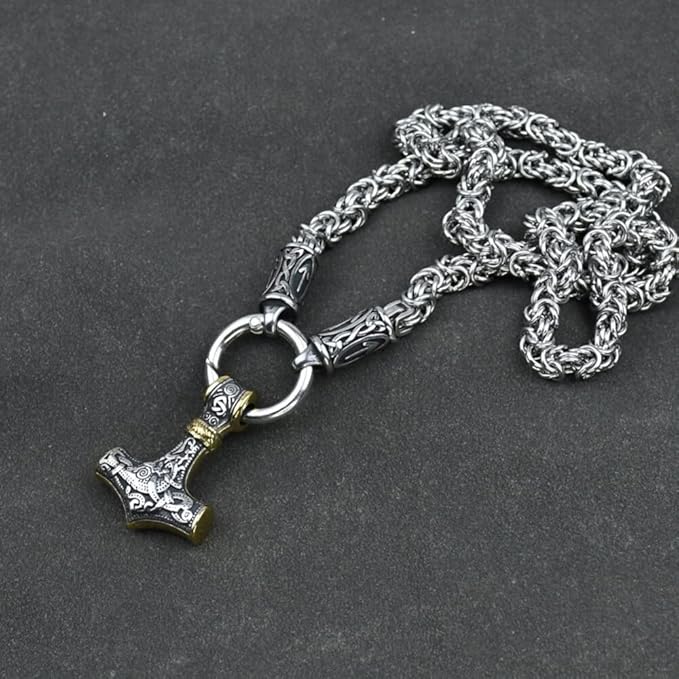 Runes and Mjölnir Byzantine Chain Necklace