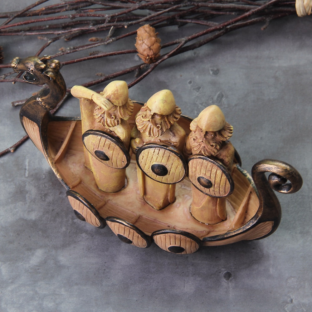 Hand-Carved Sailing Warriors Viking Boat Decoration | Unique