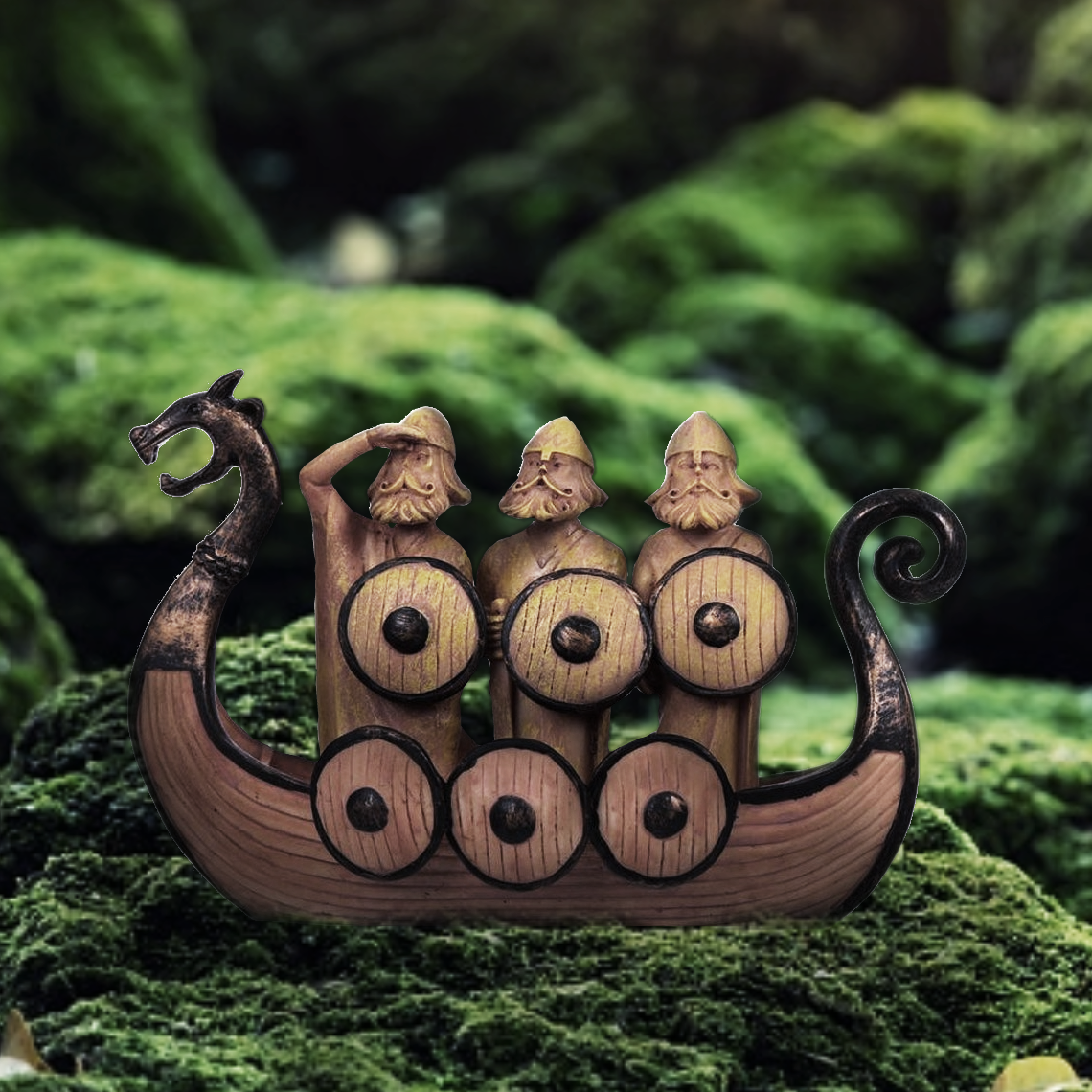 Hand-Carved Sailing Warriors Viking Boat Decoration | Unique