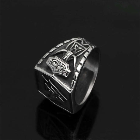 Steel Valknut and Mjölnir Ring