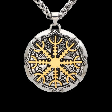 The Helm of Awe on a Shield Necklace-Tales of Valhalla