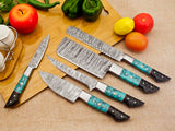 Turquoise Mosaic Damascus 5pcs Chef Knife Set