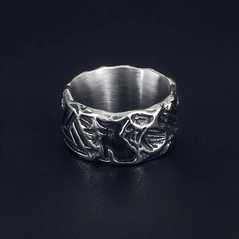 Valknut Geri and Freki Antique Ring