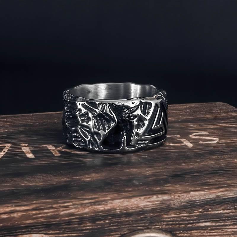 Valknut Geri and Freki Antique Ring