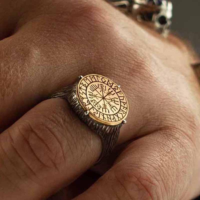 Vegvísir and Runes Ring